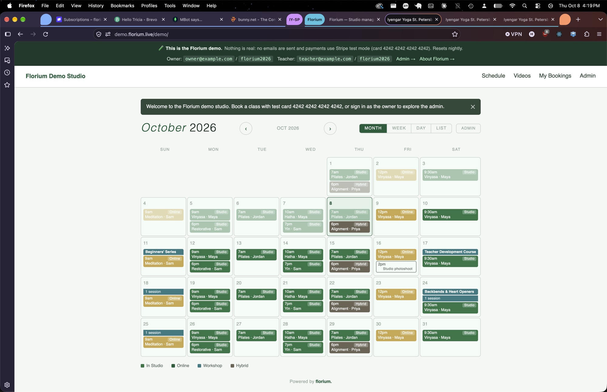 Florium class schedule: a month of classes, workshops and hybrid sessions
